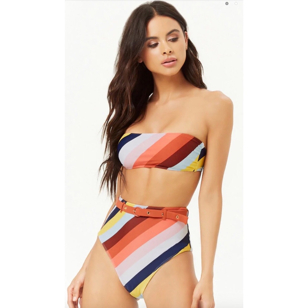 Striped bandeau bikini top
